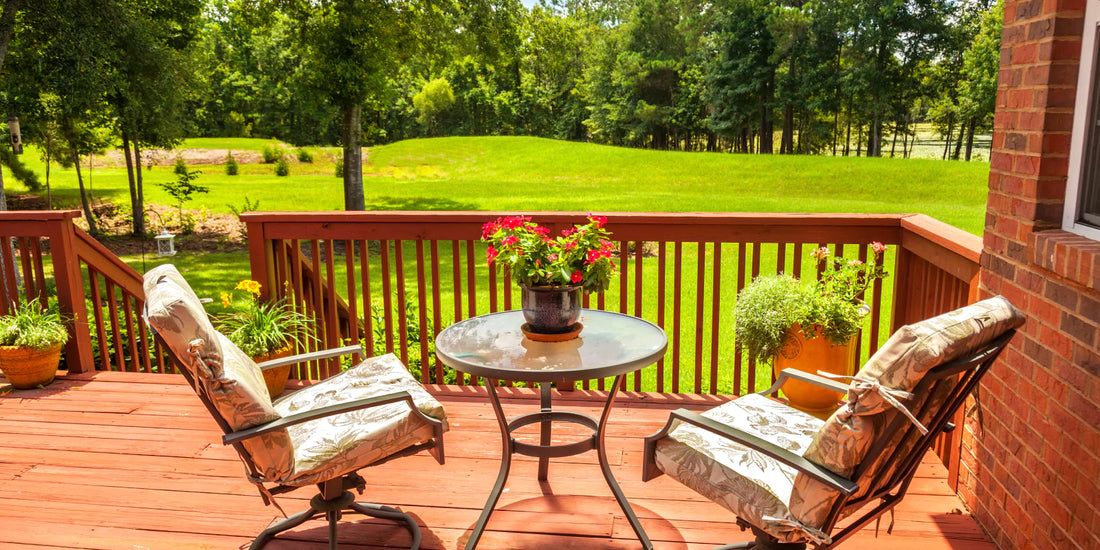 Wooden deck with outdoor dining set